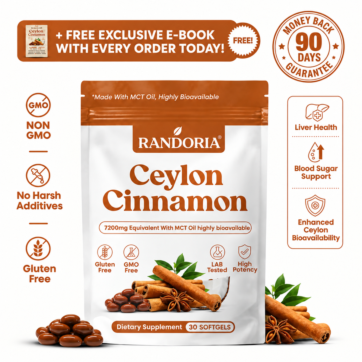 Ceylon Cinnamon 7200mg Equivalent with MCT Oil