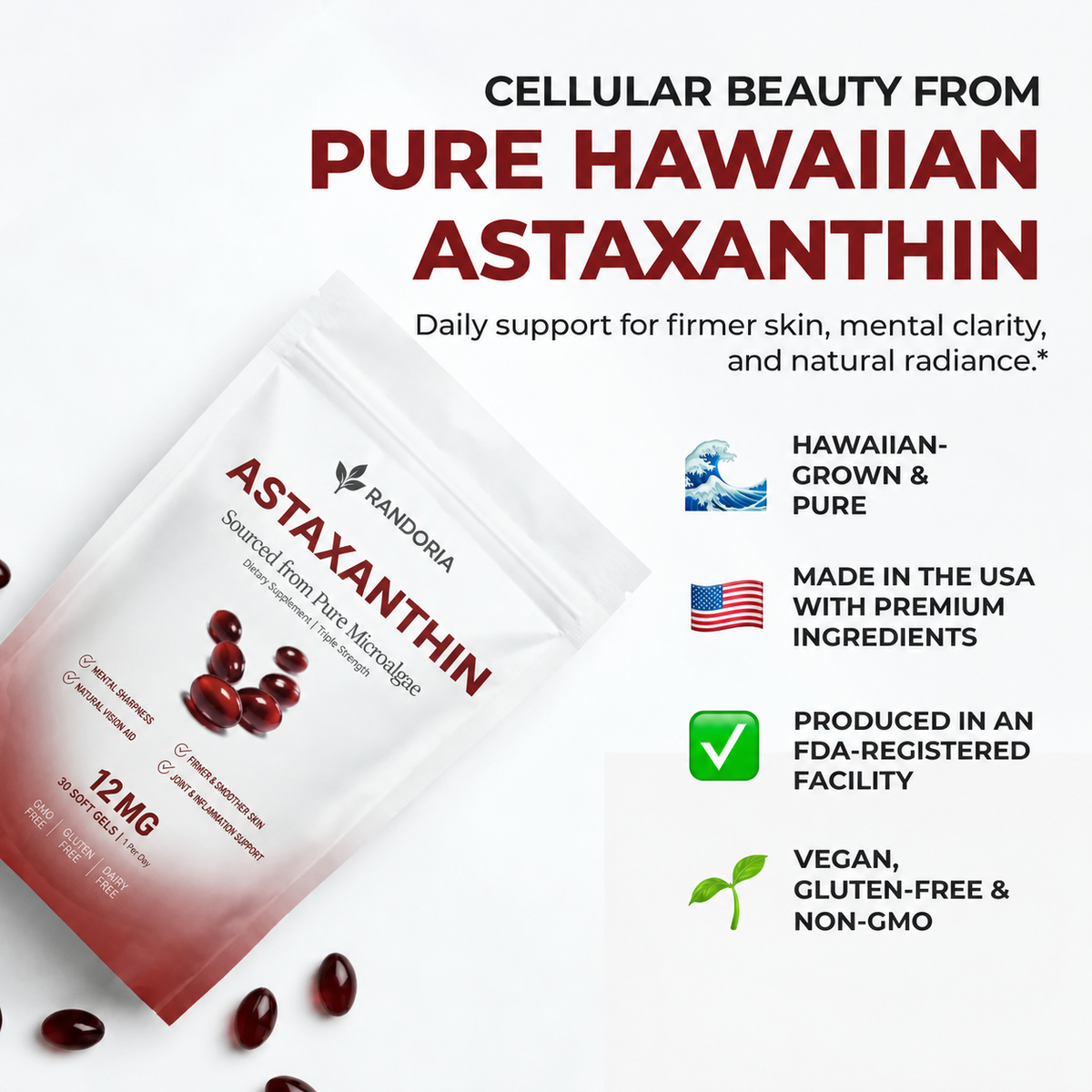 Randoria Astaxanthin 12mg Softgel Supplement