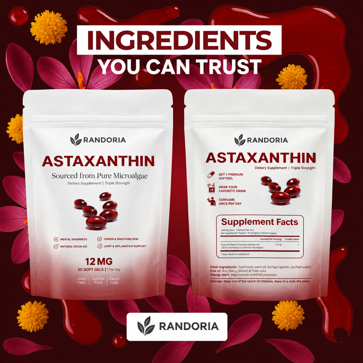 Randoria Astaxanthin 12mg Softgel Supplement