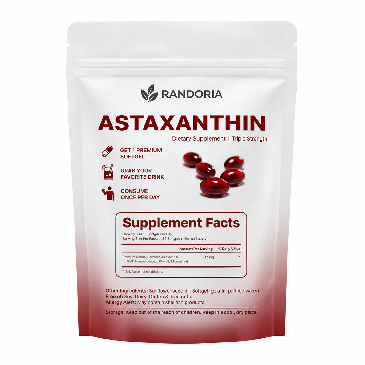 Randoria Astaxanthin 12mg Softgel Supplement