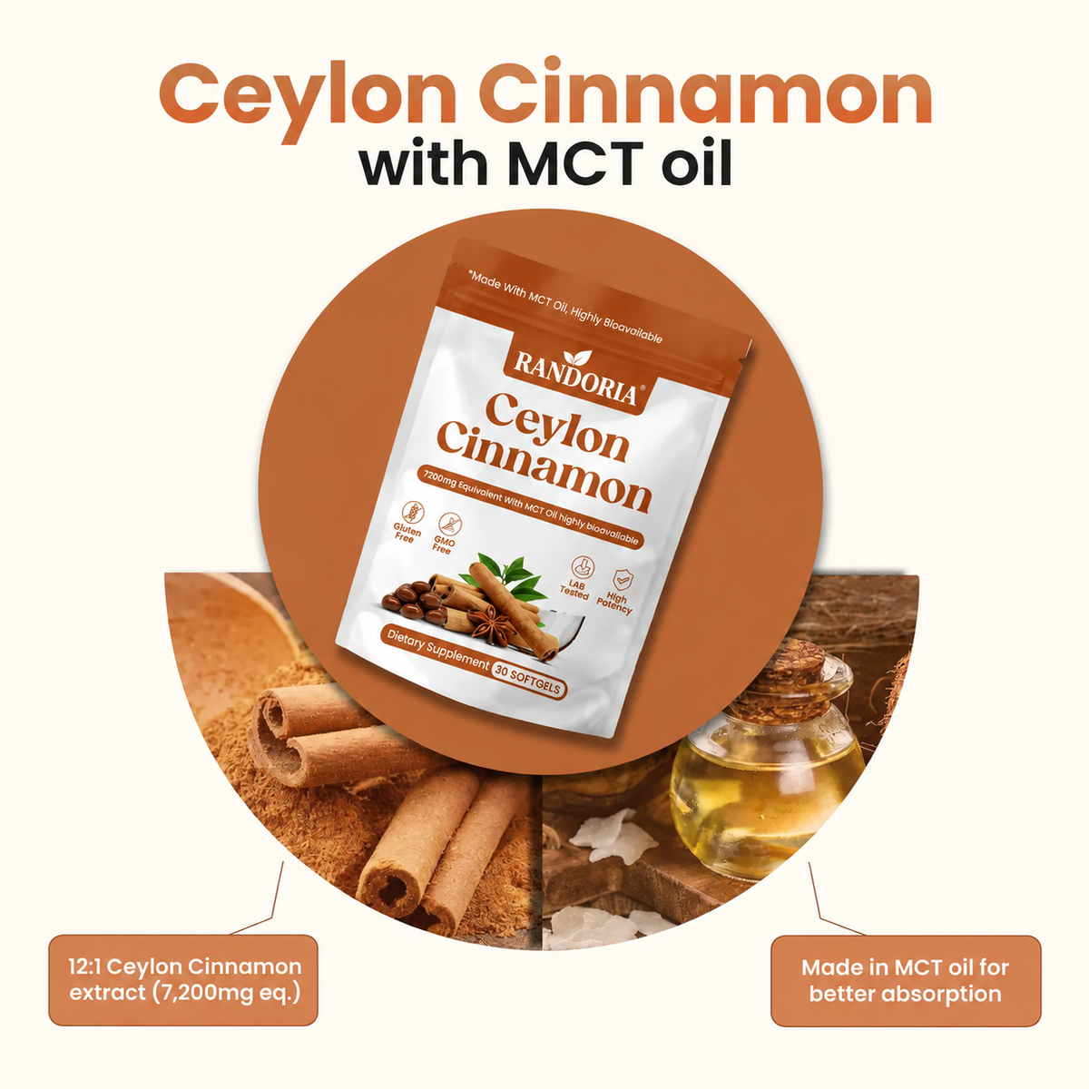 Ceylon Cinnamon 7200mg Equivalent with MCT Oil